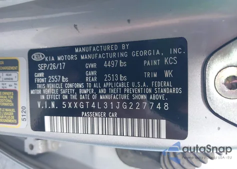 2018 Kia Optima Lx z USA, uszkodzony, nr VIN 5XXGT4L31JG227748